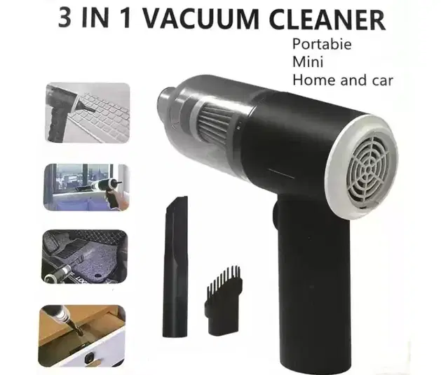 Portable Mini 3 in 1 Vacuum Cleaner for Home & Car, Black