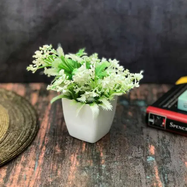 Duli Natural Looking Artificial Flower Pot For Home Decoration, White, D-22