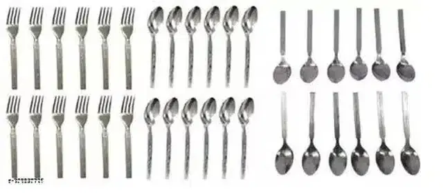 Plastic 24 Pcs Spoons with 12 Pcs Forks, Silver, Set of 2