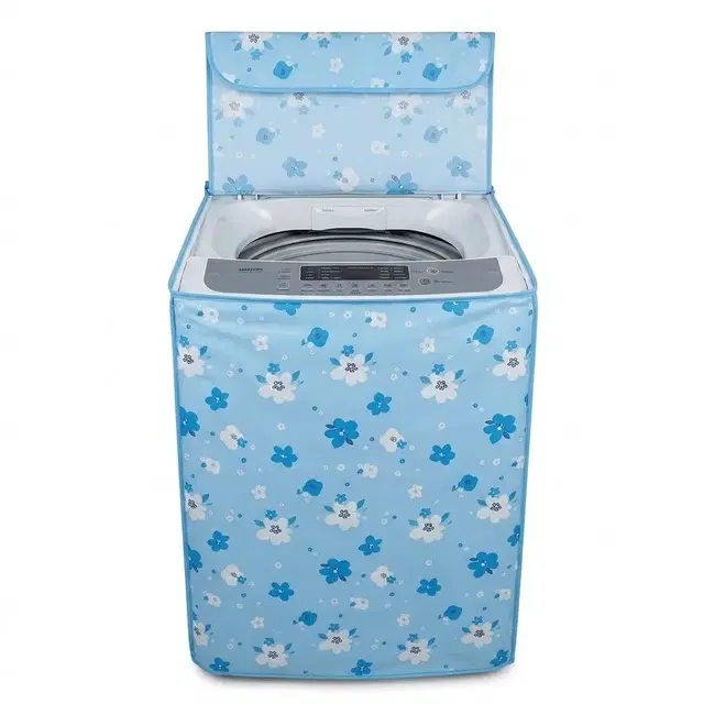 Blue Floral Waterproof and Dustproof top-load washing machines cover