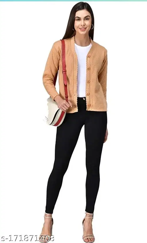 Acrylic Sweater for Women (Beige, L)