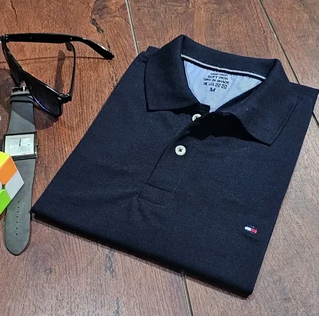 Polo Solid T-Shirt for Men (Navy Blue, M)