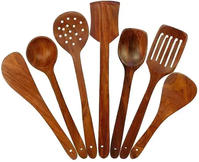 Serving and Cooking Spoon Spatula Set, Brown, Set of 7