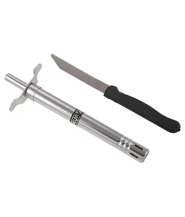 Stainless Steel Gas Lighter with Knife, Multicolor, Set of 1