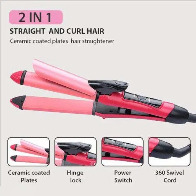 2 in 1 Hair Straightener & Curler for Women, Pink, 100 W