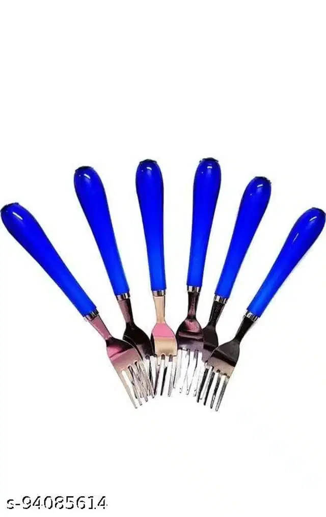 Stainless Steel Forks, Silver & Blue, Pack of 6