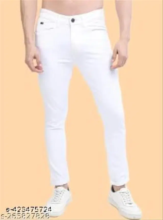 Denim Slim Fit Jeans for Men (White, 32)