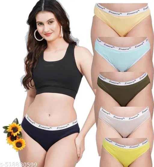Evaara Cotton Briefs for Women, Pack of 6 (Black, 28)
