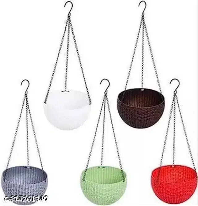 Hanging Flower Pots with Metal Chain, Multicolor, Pack of 9