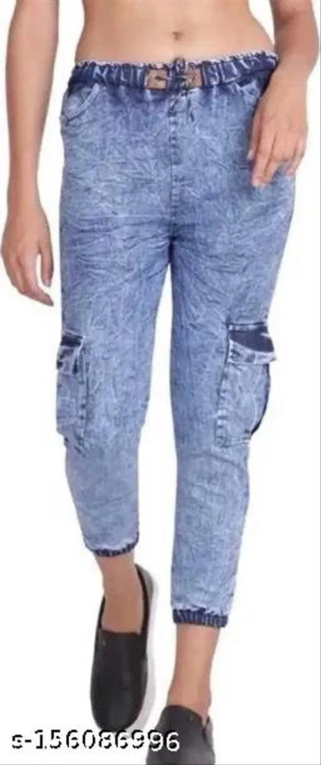 Denim Cargo Jeans for Girls (Sky Blue, 13-14 Years)