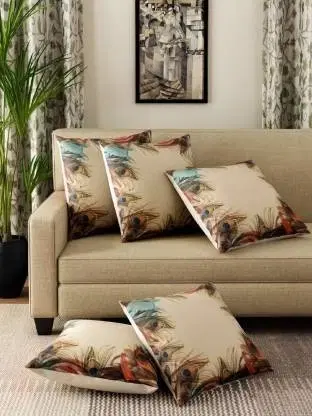 Jute Cushion Covers, Beige, 16x16 inches, Pack of 5