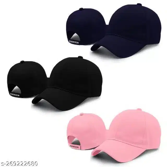 Cotton Caps for Men & Women, Set of 3 (Multicolor)