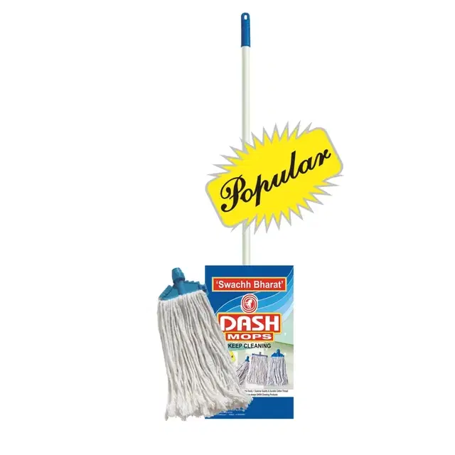 DASH Clip Mop Premium, Cotton -250 grm,7 inch Clip semi virgin,4feet iron Road