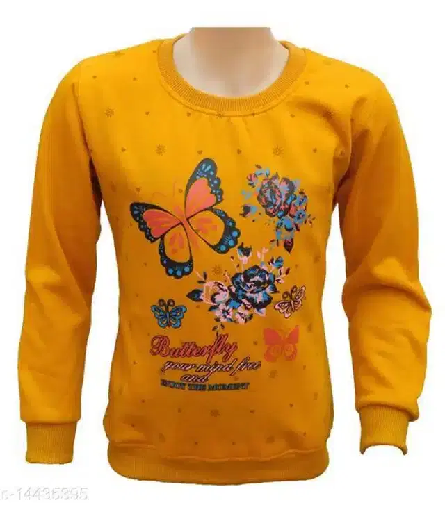 Fleece Printed Full Sleeves Round Neck Sweatshirt for Girls (Mustard, 6-7 Years)