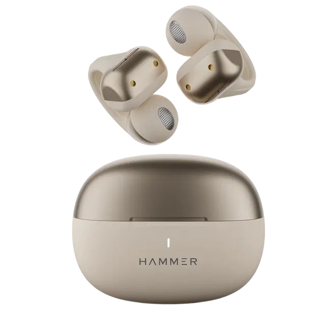 Hammer Aura Air Ows Wireless Open-Ear Earbuds | Clip-On Design | Feather-Light | Enc Quad Mic Champagne Gold