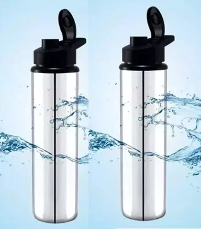 Stainless Steel Water Bottle, Silver, 900 ml, Pack of 2