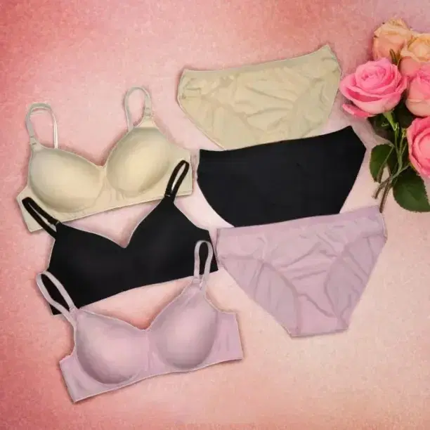 Cotton Solid Lingerie Set for Women, Multicolor, Pack of 3 (28)