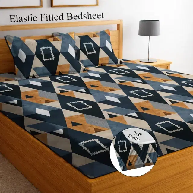 Microfibre Fitted Abstract Bedsheet 78x72in Multicolor