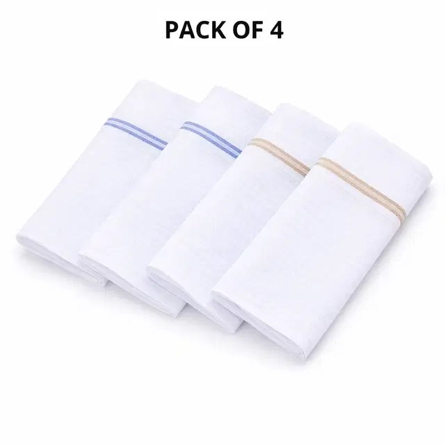Cotton Hankey For Men ,White, Pack of 4