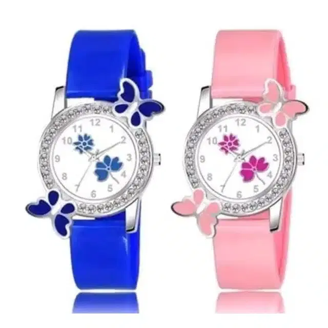 Analog Watch for Women, Pack of 2 (Blue & Pink)