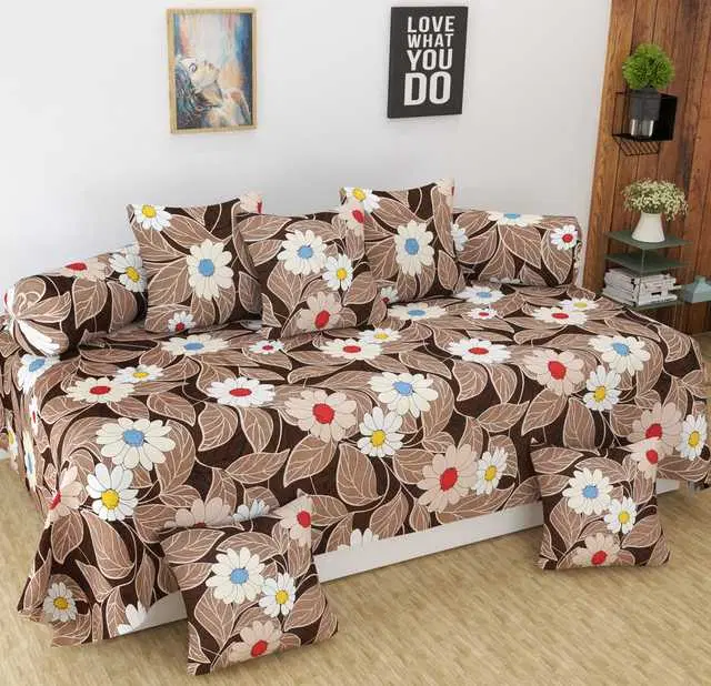 Homefab Microfiber Diwan Set, Beige, 60X88 In, HF-130