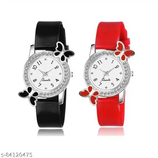 Analog Watch for Women, Pack of 2 (Red & Black)