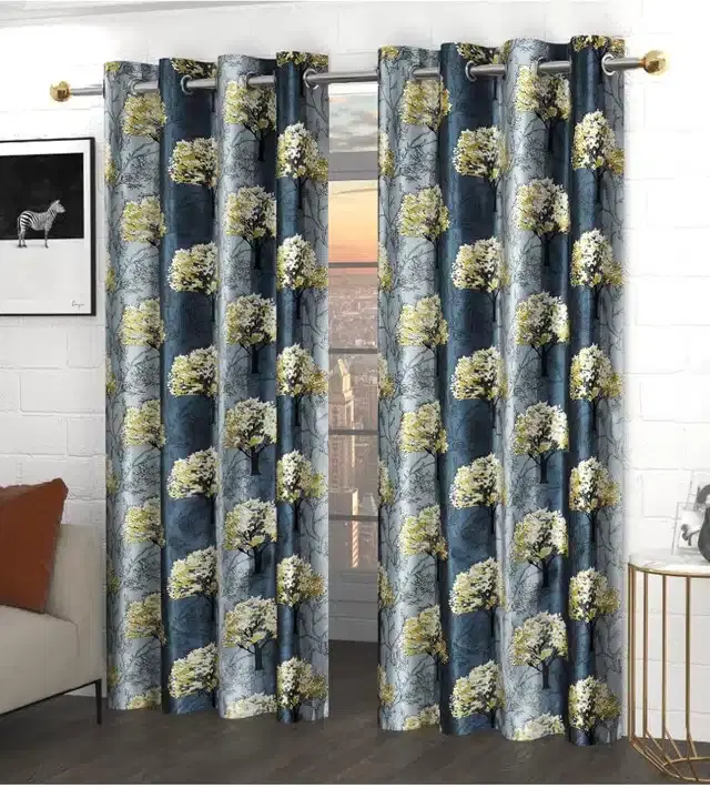 Polyester Printed Curtains for Door & Windows, Pack of 2, Grey, 5 feet