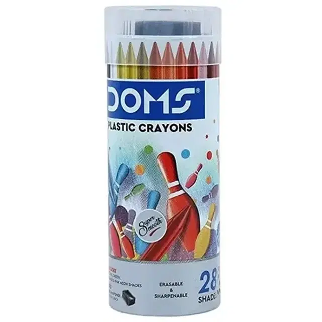 DOMS Plastic Crayon 28 Shades Round Tin, Set of 1, Multicolor