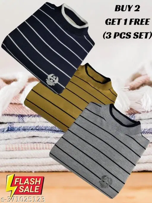 Woolen Striped Sweater for Men, Pack of 3 (Multicolor, M)