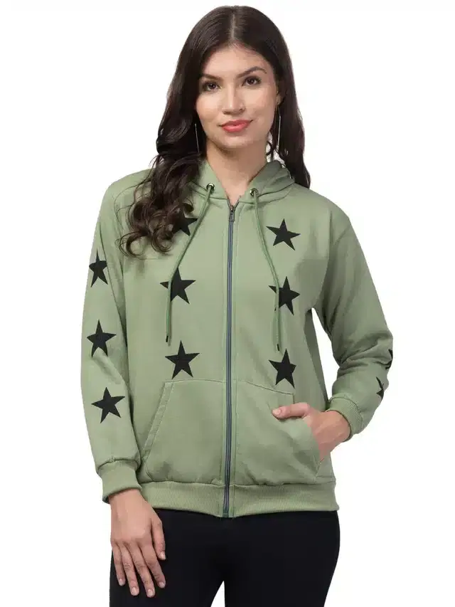 Full Sleeves Printed Hoodie for Women (Green, L)