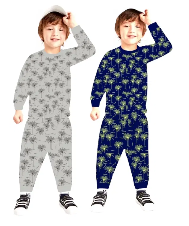 Cotton Printed Nightsuit for Kids, Pack of 2 (Multicolor, 0-3 Months)