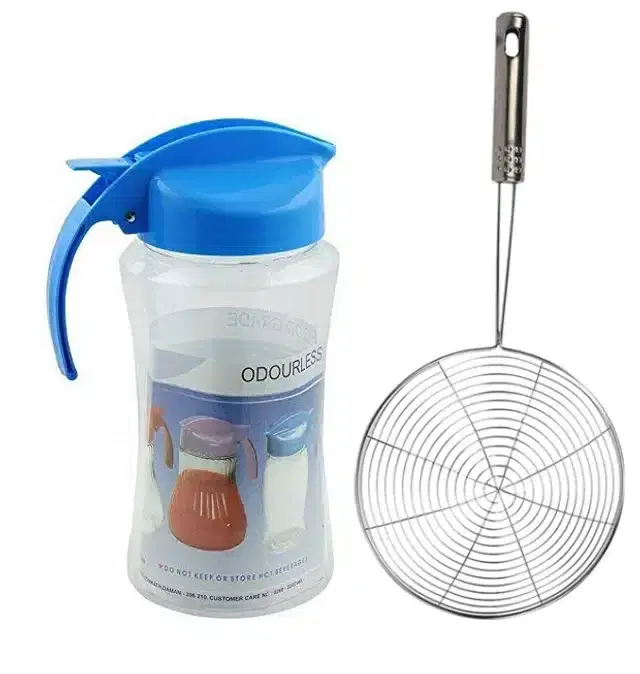 Plastic Leak Proof Oil Storage Container, 1000 ml with Food Strainer, Multicolor, Set of 2