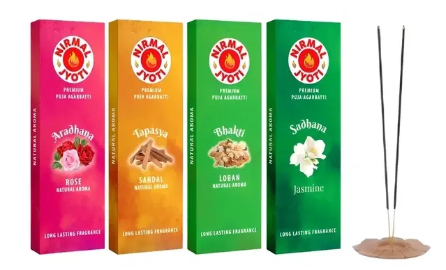 Nirmal Jyoti Agarbatti Combo (Rose, Luban, Sandal & Jasmine) 4X125g
