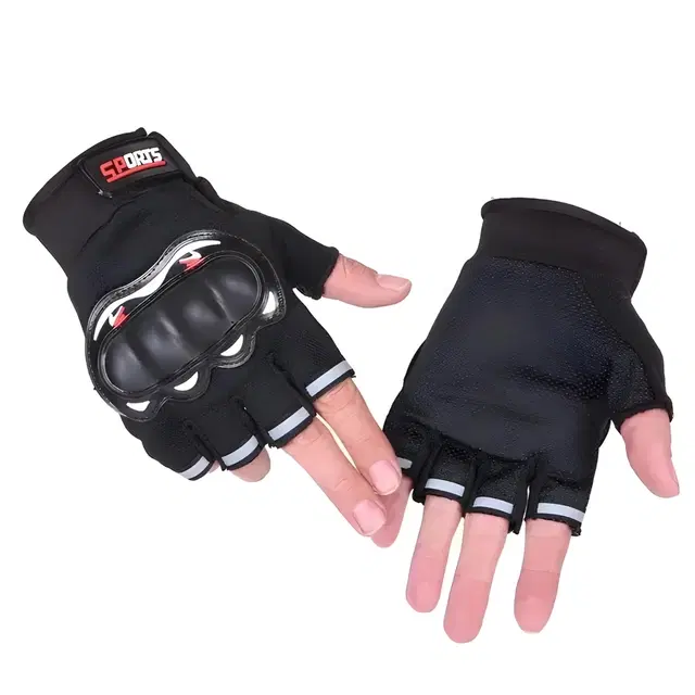 Polyester Half Finger Riding Gloves for Men, Set of 1 (Black)