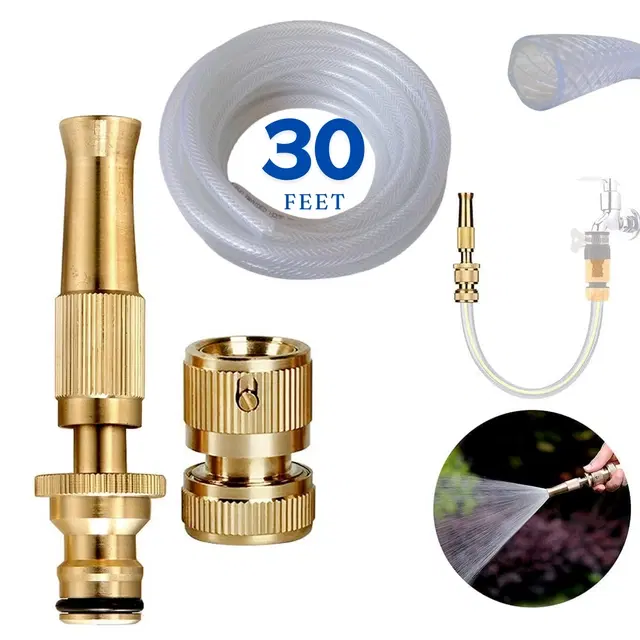 Hose Nozzle with 30 Feet Pipe & Fitting Kit, Multicolor, Set of 1