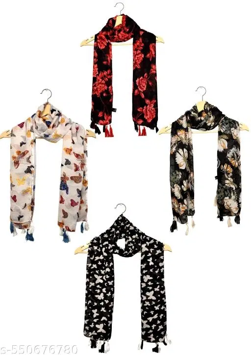 Printed Scarves for Women, Multicolor, Pack of 4