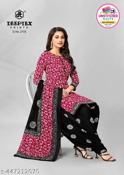 Crepe Printed Unstitched Suit with Dupatta for Women, Pink