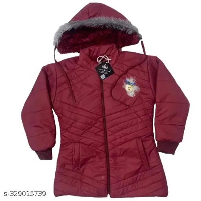 Polyester Jacket for Girls (Maroon, 2-3 Years)