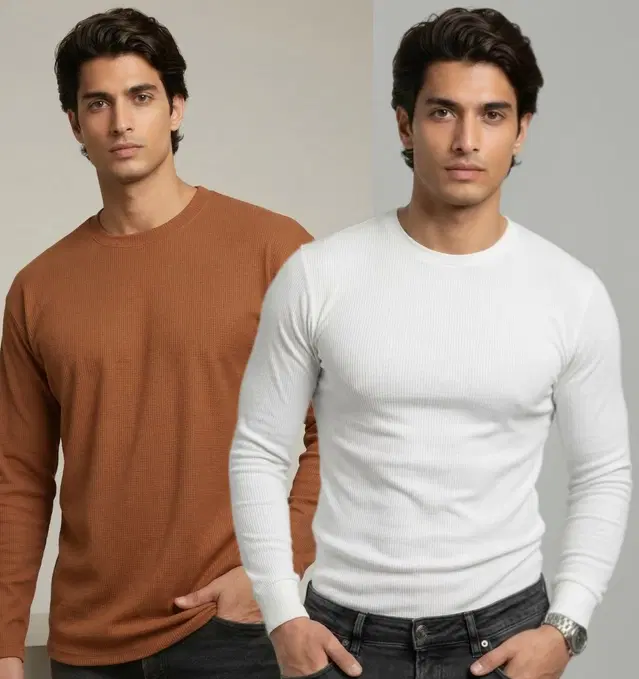 Polyester T-shirt for Men, Coffee & White, Pack of 2 (M)