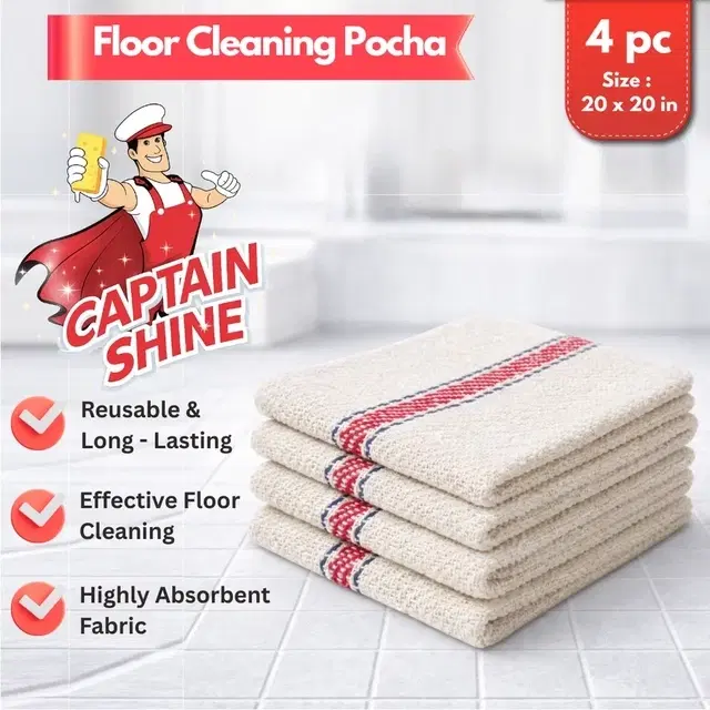 Captian Shine Floor Cleaning Pocha, 4 Pieces, 20"x20"