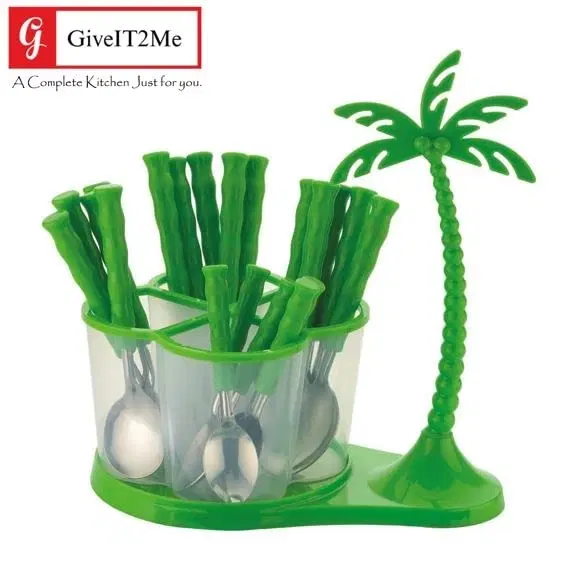 Stainless Steel 24 Pcs Cutlery Serving Set, Green, Set of 1