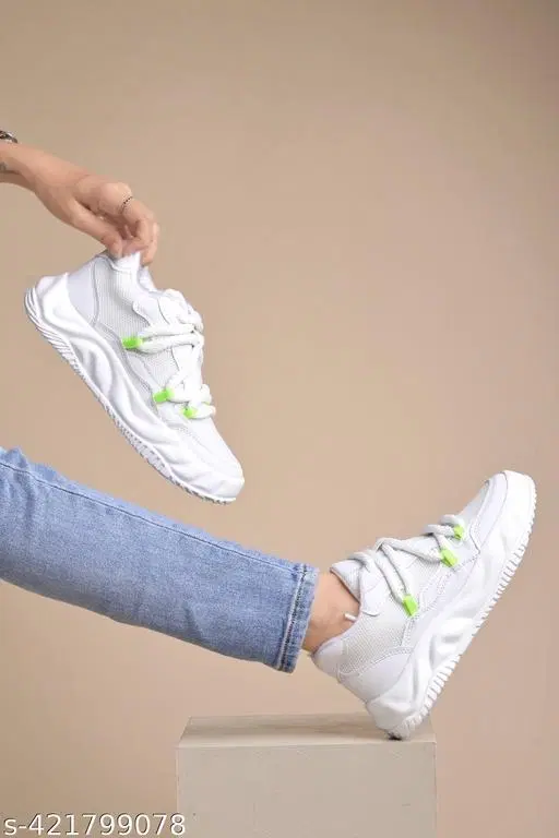 Solid Mesh Sneakers for Women (White, IND-3)