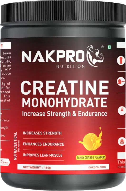 Nakpro Micronized Creatine Monohydrate Jar Trustified Certified, Supports Muscle Growth Creatine 150 g, Tangy Orange