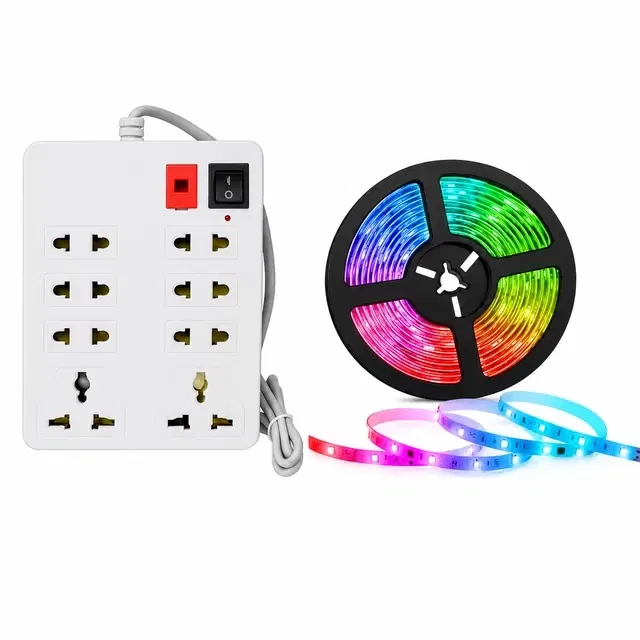8 Socket Extension Board [White, 2 M] + Led Strip Light 3M [Set of 2]