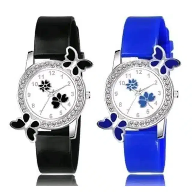 Analog Watch for Women, Pack of 2 (Black & Blue)