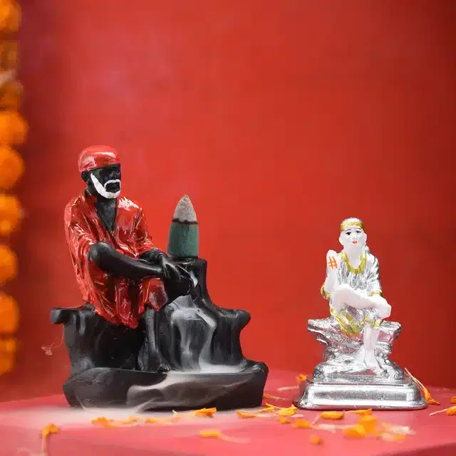 Sai Baba Fountain Diffuser with Sai Baba Idol, Multicolor, 4 inches, Set of 2