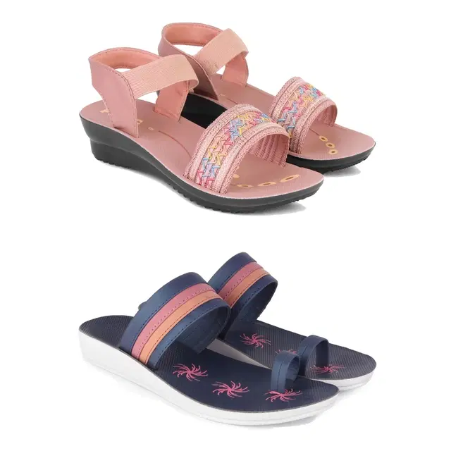 Combo of Flats & Sandals for Women, Set of 2 (Multicolor, 6)