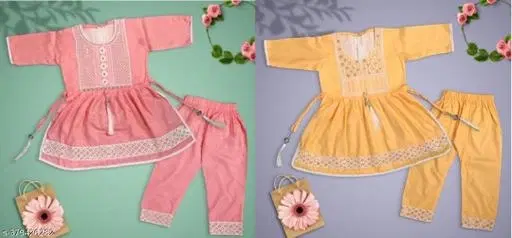 Rayon Kurta Set for Girls, Pack of 2 (Multicolor, 0-6 Months)