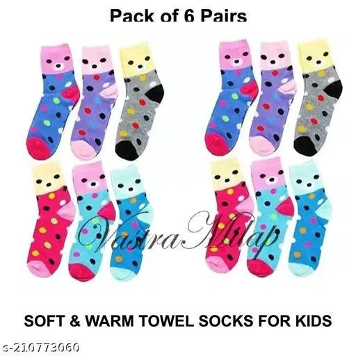 Woolen Socks for Kids, Set of 6 (Multicolor, 0-3 Months)