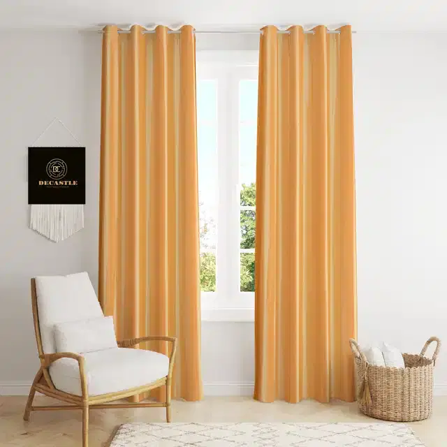 Polyester Curtains for Window & Door, Gold, 5 feet, Pack of 2